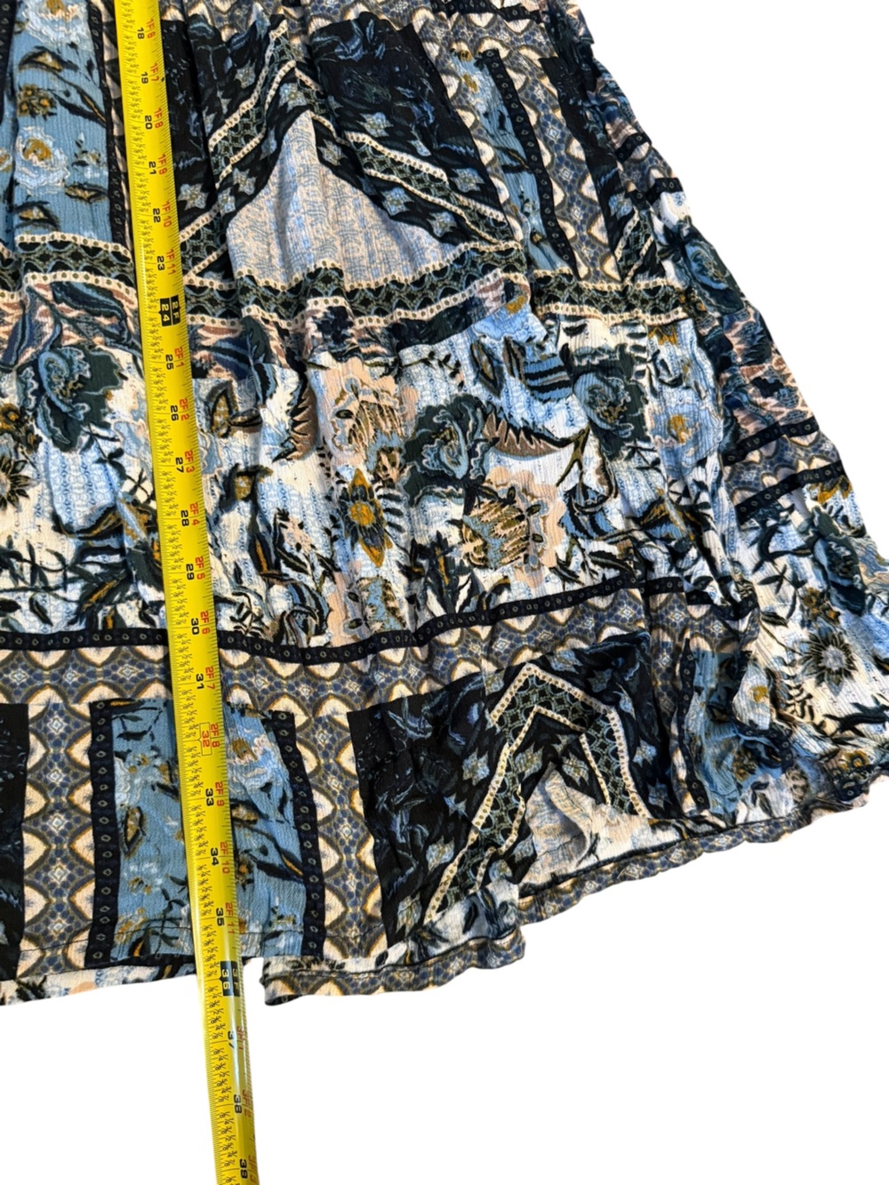 ✨ 2 for $20 ✨ Patchwork-Print Tiered Maxi Skirt in Black & Blue - Picture 3 of 4